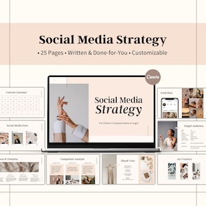Social Media Strategy, Client Strategy Presentation Template, Content Marketing Strategy, Social Media Manager Editable Canva Templates