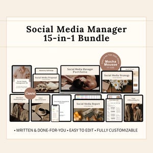 Social Media Manager Starter Kit, 15in1 Mocha Mousse Social Media Manager Bundle, Social Media Manager Templates, Social Media Management