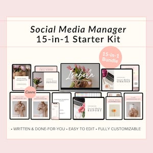 Social Media Manager Starter Kit, 15in1 Pink Social Media Manager Bundle, Social Media Manager Templates, Social Media Management