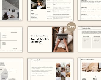 Modelo de estratégia de mídia social: proposta de marketing para clientes em formato Canva (download digital)