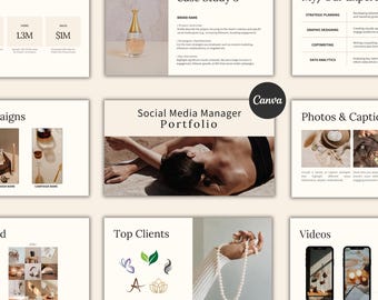Portafolio de gestor de redes sociales: Diseño de Canva con contenido generado por el usuario (descarga digital)