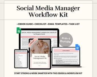 Social Media Manager Kit: Social Media Management 101 eBook | Workflow Checklist | Task List | Email Templates