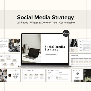 Social Media Strategy Template, Client Strategy Presentation, Content Marketing Proposal, Social Media Manager Editable Canva Templates
