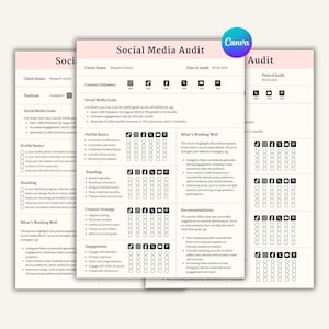 Plantilla de auditoría de redes sociales Lista de verificación de análisis de redes sociales del cliente Auditoría de rendimiento para administradores de redes sociales