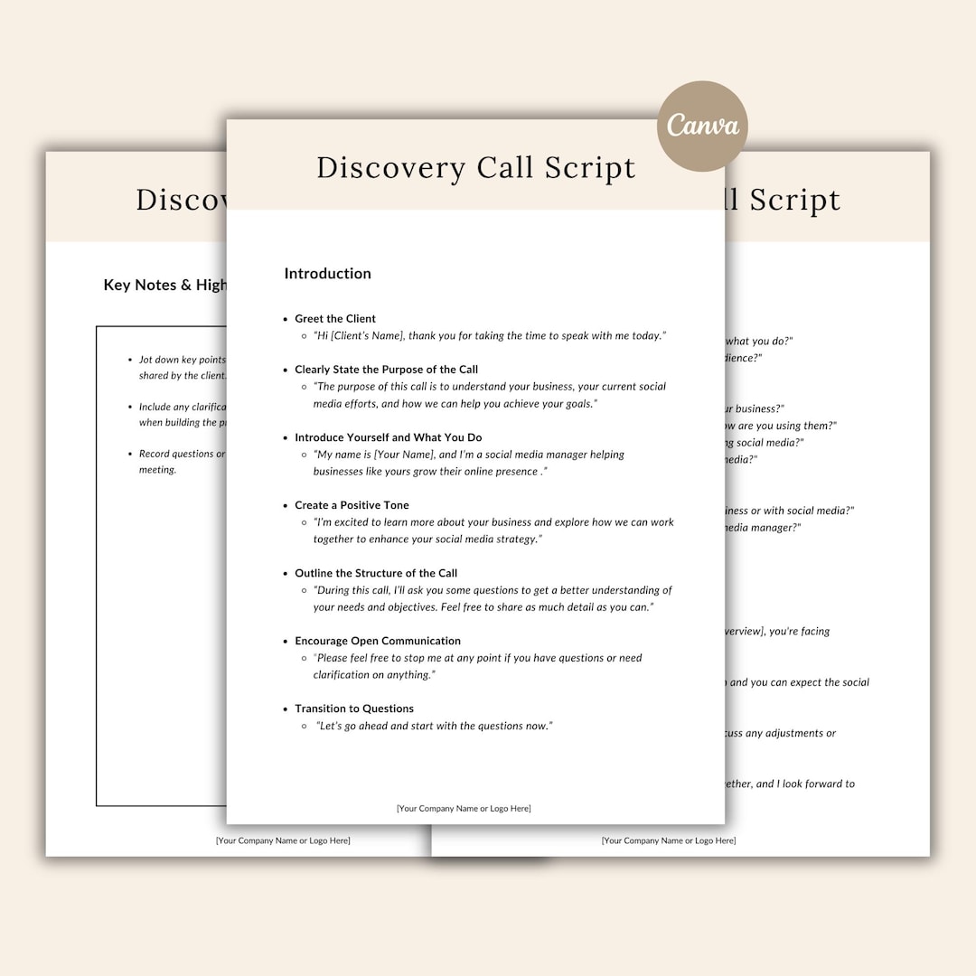 Discovery Call Questionnaire for New Clients: Sales Call Form and ...