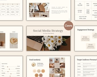 Social Media Strategy Template: Editable Aesthetic Canva Template (Digital Download)