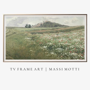 Samsung frame TV art floral, Printable Wildflower Field Landscape Oil Painting, Vintage Landscape Wall Art, Classic painting, MASSI MOTTI