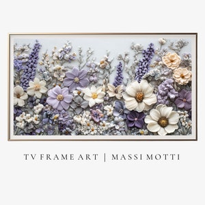 Samsung frame TV art floral embroidery, Wildflower floral embroidery textured art for TV, Samsung frame TV art summer wildflowers spring