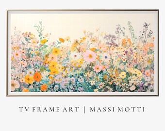 Arte de TV con marco Samsung Flores silvestres, Campo de flores silvestres de primavera, Arte de flores campestres, Arte de flores silvestres en tonos cálidos, Arte de TV con marco Samsung