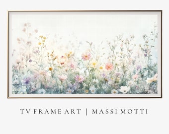 Arte de TV con marco Samsung Flores silvestres, Campo de flores silvestres de primavera, Arte de flores campestres, Arte de flores silvestres en tonos cálidos, Arte de TV con marco Samsung