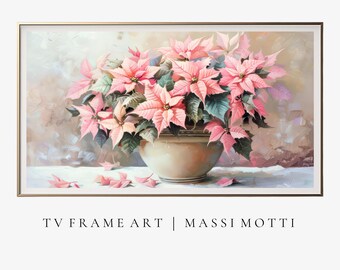 素朴なポインセチアの静物画：クリスマスTVアート（デジタル