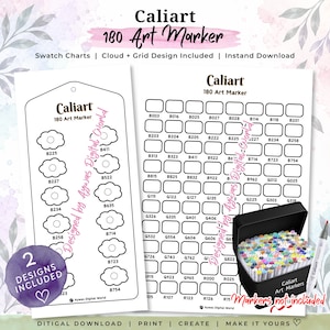 Caliart 180 Art Marker Color Swatch Charts | Cloud + Grid Templates | Printable PDF | Marker Swatch Sheets | DIN A4 & US Letter