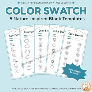 5 cartas de muestras de colores en blanco inspiradas en la naturaleza - descarga digital en PDF - DIN A4 + tamaño Carta EE.UU.