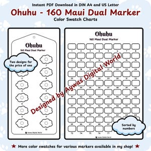 Ohuhu 160 Maui Dual Markers Color Swatch Chart - Cloud + Grid Design