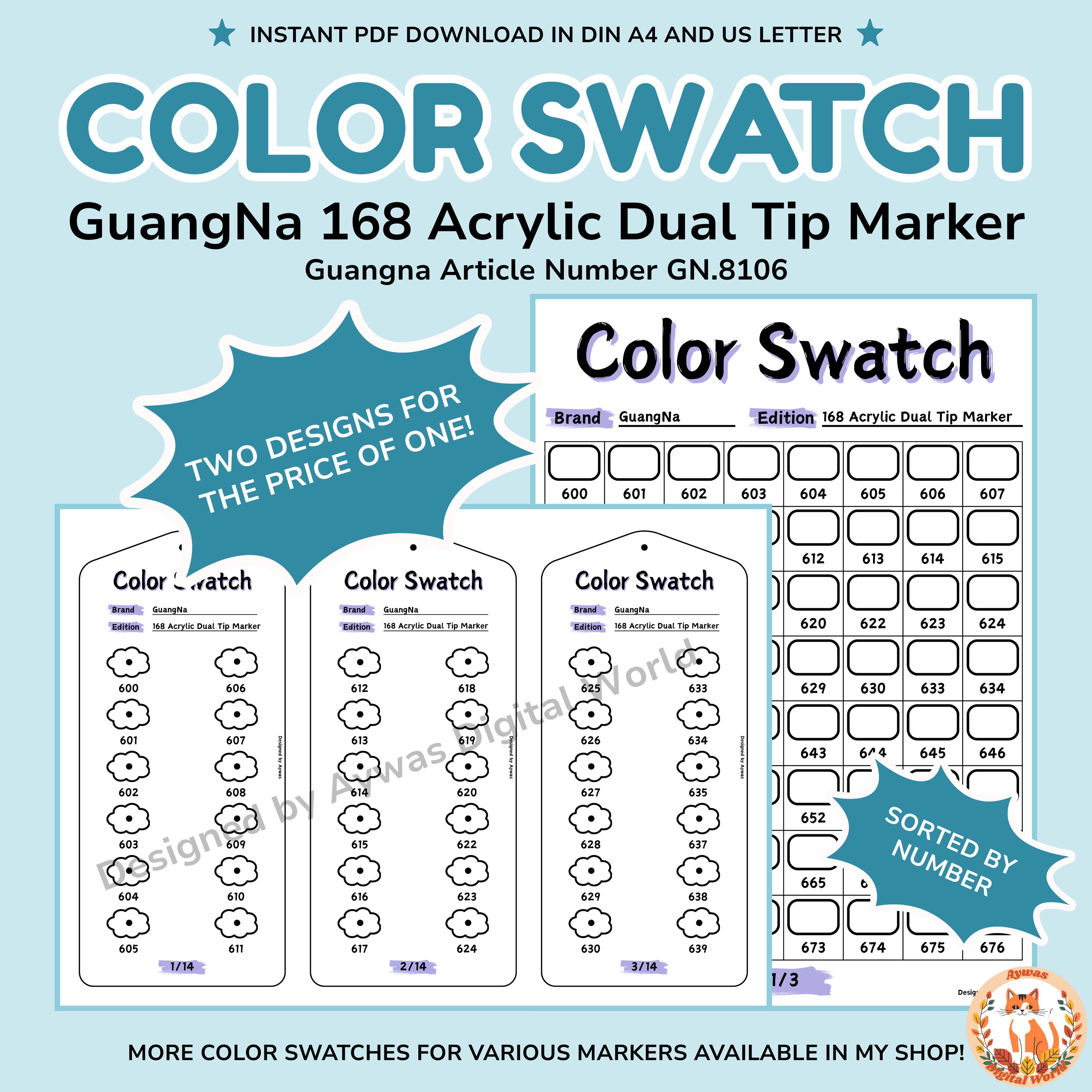 Guangna 168 Acrylic Markers Swatch Cards (PDF Printable) - Etsy