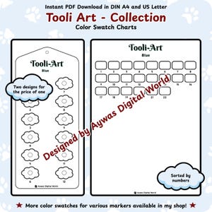 Tooli-Art Complete Collection Color Swatch Chart – Cloud + Grid Design - DIN A4 + US Letter Sizes - Instant Download