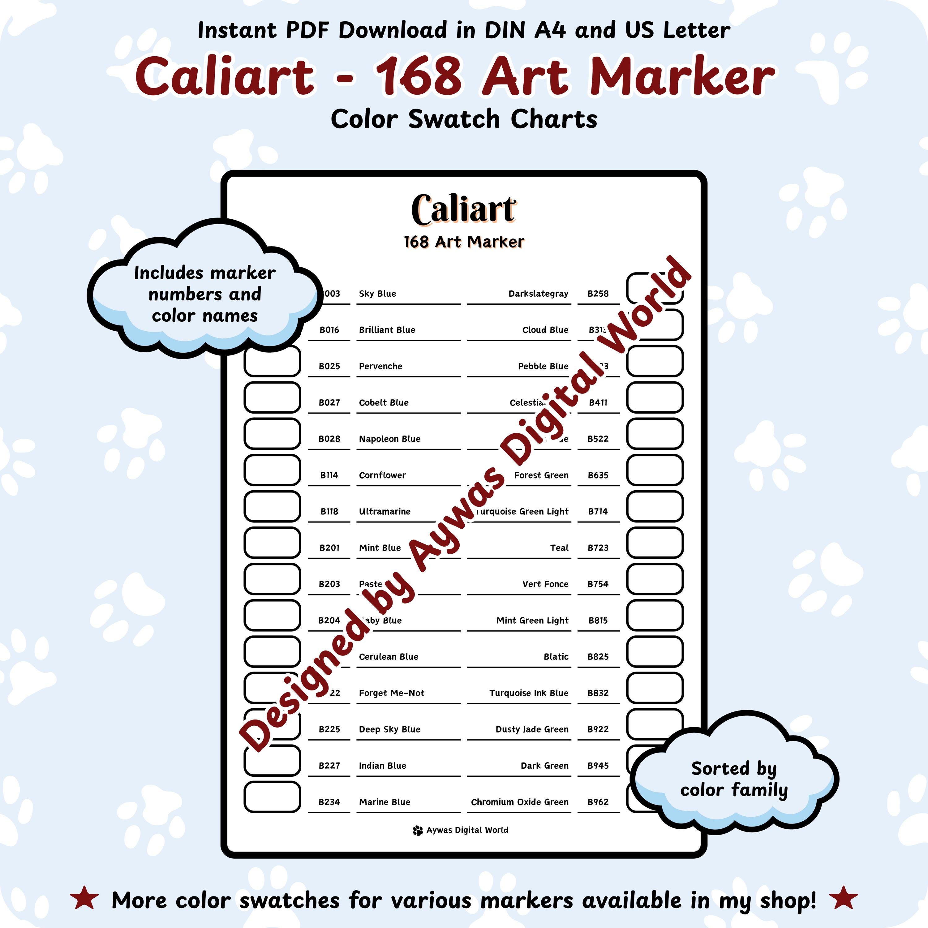 Caliart 168 Art Marker Color Swatch Chart – Table Design - Etsy