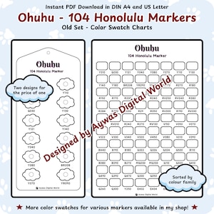 Ohuhu 104 Honolulu Markers Old Set - Color Swatch Chart – Cloud + Grid Design