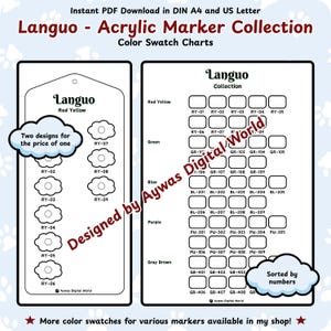 Languo Acrylic Marker Single Pack Collection Color Swatch Chart – Cloud + Grid Design - DIN A4 + US Letter Sizes - Instant Download