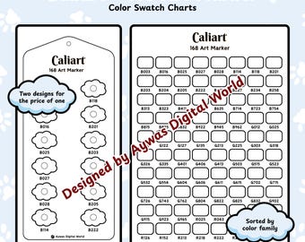 Caliart 168 Art Marker Color Swatch Chart – Cloud + Grid Designs – Printable PDF – DIN A4 + US Letter Sizes - Instant Download - New Design