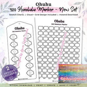 Ohuhu 320 Honolulu Markers New Set Color Swatch Charts | Cloud + Grid Templates | Printable PDF | DIN A4 & US Letter