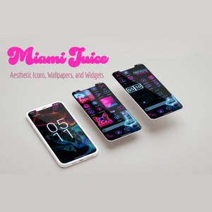 Miami Juice | Neon Aesthetic iOS, Android & Tablet App Icons, and Gradient and Abstract Painting Wallpapers and Widgets