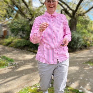 Plus Size Pink Striped Button Up