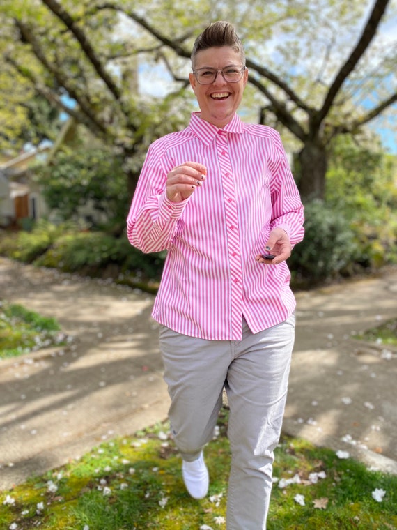 Plus Size Pink Striped Button Up