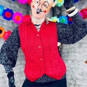 Vintage Cable Knit Christmas Sweater Vest Holiday Party