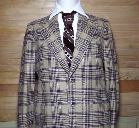 Plaid Wool Blazer, 1970's Plaid Blazer, Men's Plai