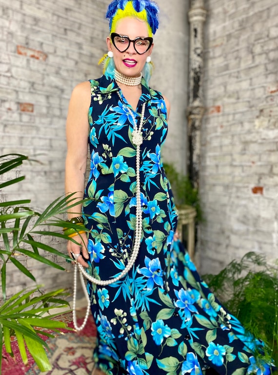 Vintage Turquoise Flower Dress - image 1