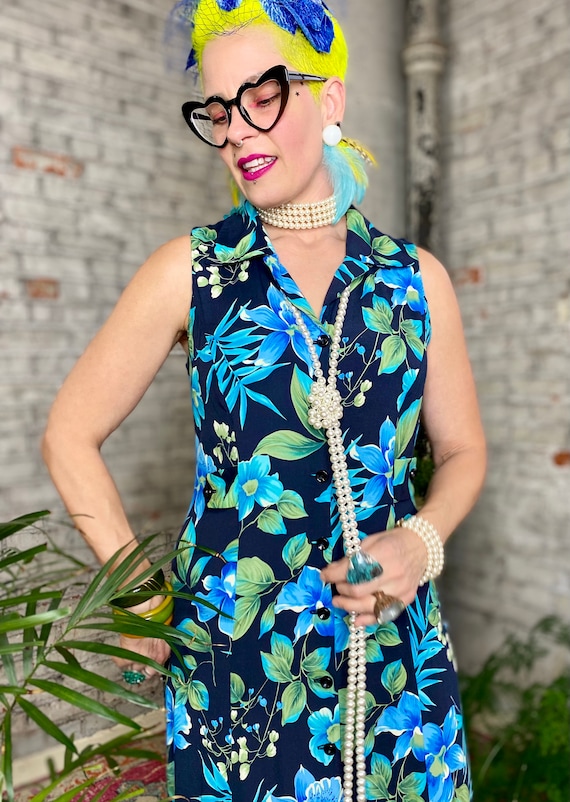 Vintage Turquoise Flower Dress - image 4