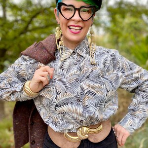 Vintage Plus Size Leaf Print Button Up