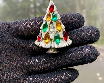 Christmas Tree Rhinestone Brooch Holiday Fashion