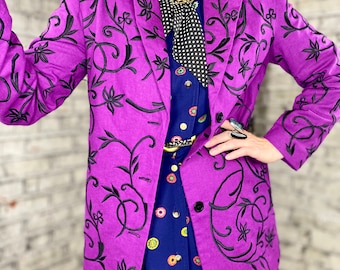 Vintage Embroidered Purple Linen Blazer