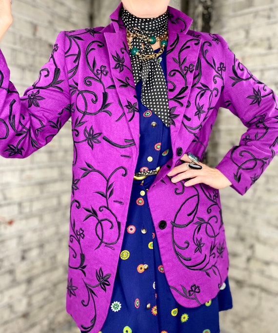 Vintage Embroidered Purple Linen Blazer