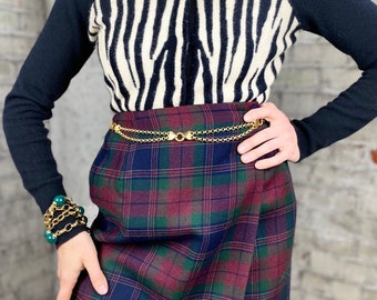 Vintage Wool Plaid Skirt Holiday Party