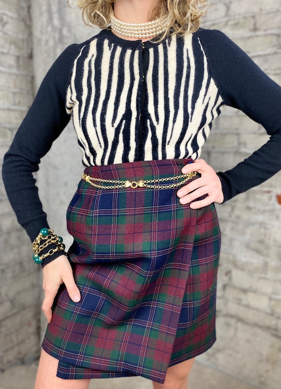 Vintage Wool Plaid Skirt Holiday Party