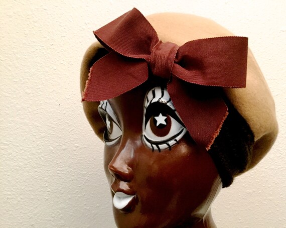 1950's Wool Beret with Bow, 1950's Wool Hat