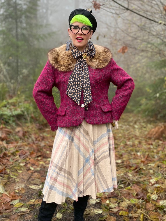 Vintage Pleated Wool Plaid Skirt - image 3