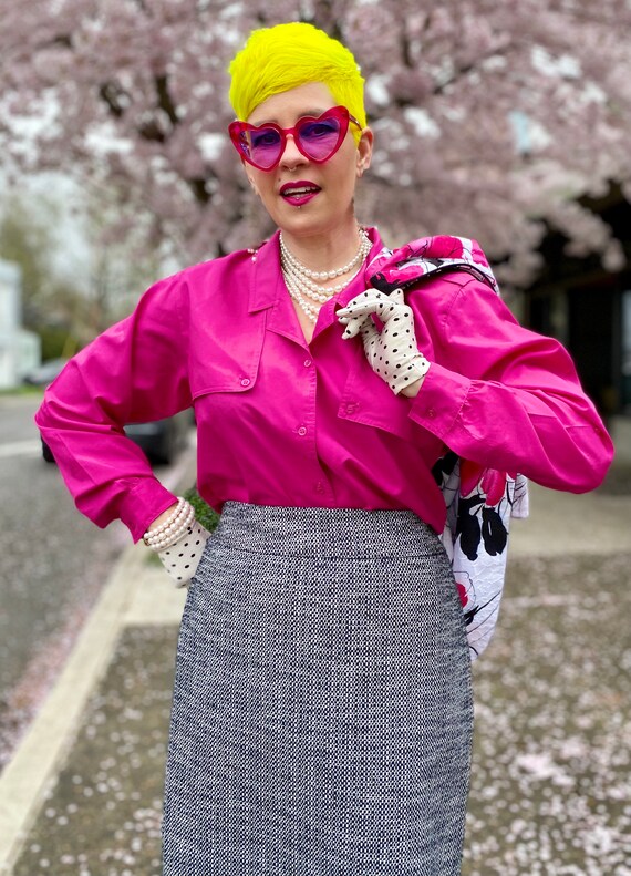 Vintage Fuchsia Satin Blouse - image 3