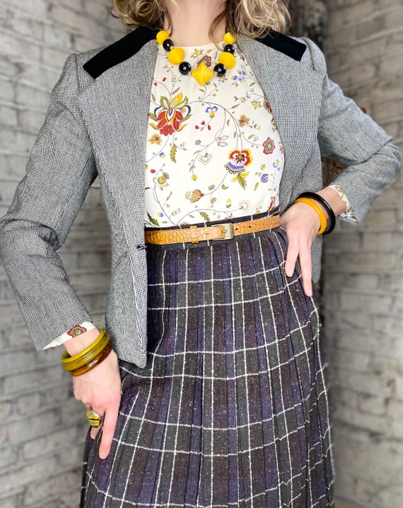 Vintage Pleated Wool Plaid Skirt