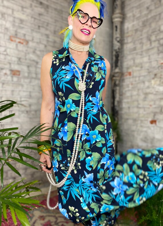 Vintage Turquoise Flower Dress - image 3