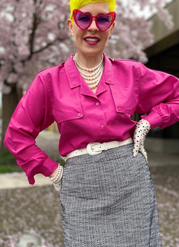 Vintage Fuchsia Satin Blouse - image 2