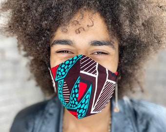 Geometric African Print Face Mask, Holland Wax Fabric Face Mask