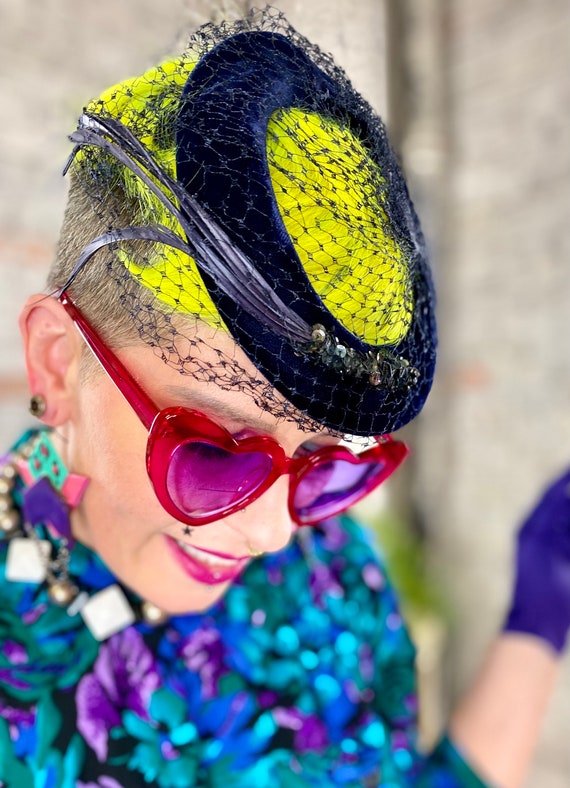 Velvet Fascinator Feathers and Sequence - image 3