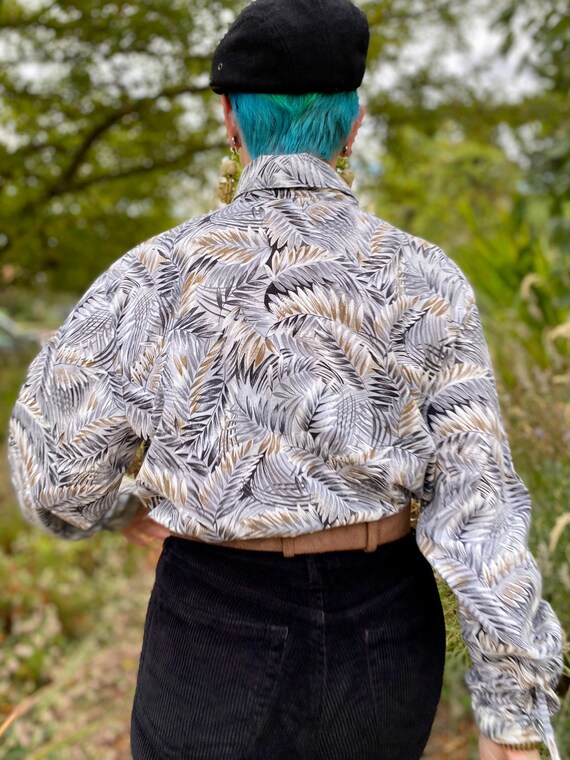 Vintage Plus Size Leaf Print Button Up - image 3
