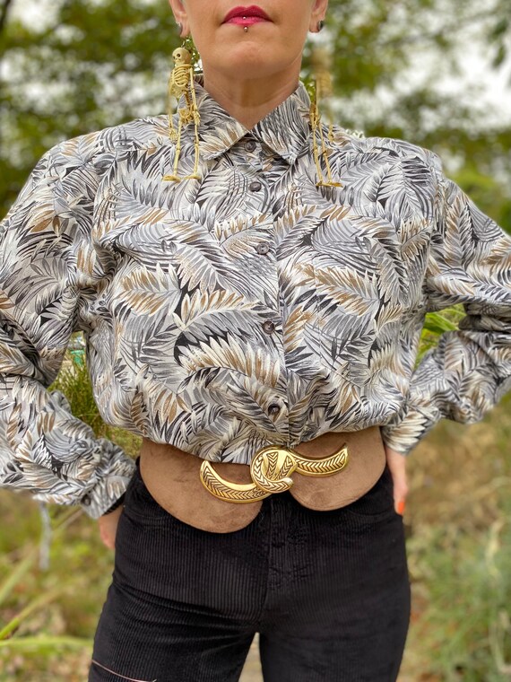 Vintage Plus Size Leaf Print Button Up - image 2