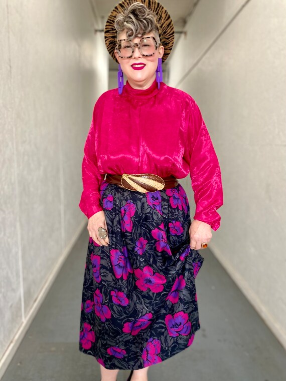 Vintage Plus Size Floral Skirt with Pockets - image 2