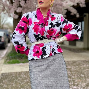 Vintage Floral Plus Size Spring Blazer